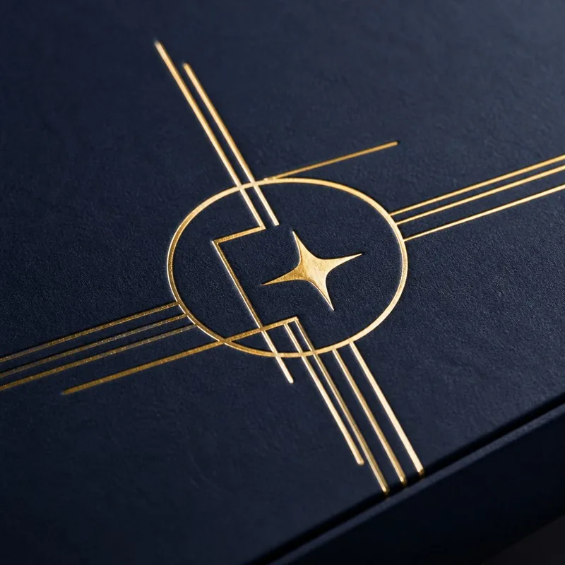 Hot Foil Stamping — Gold finish on a rigid box
